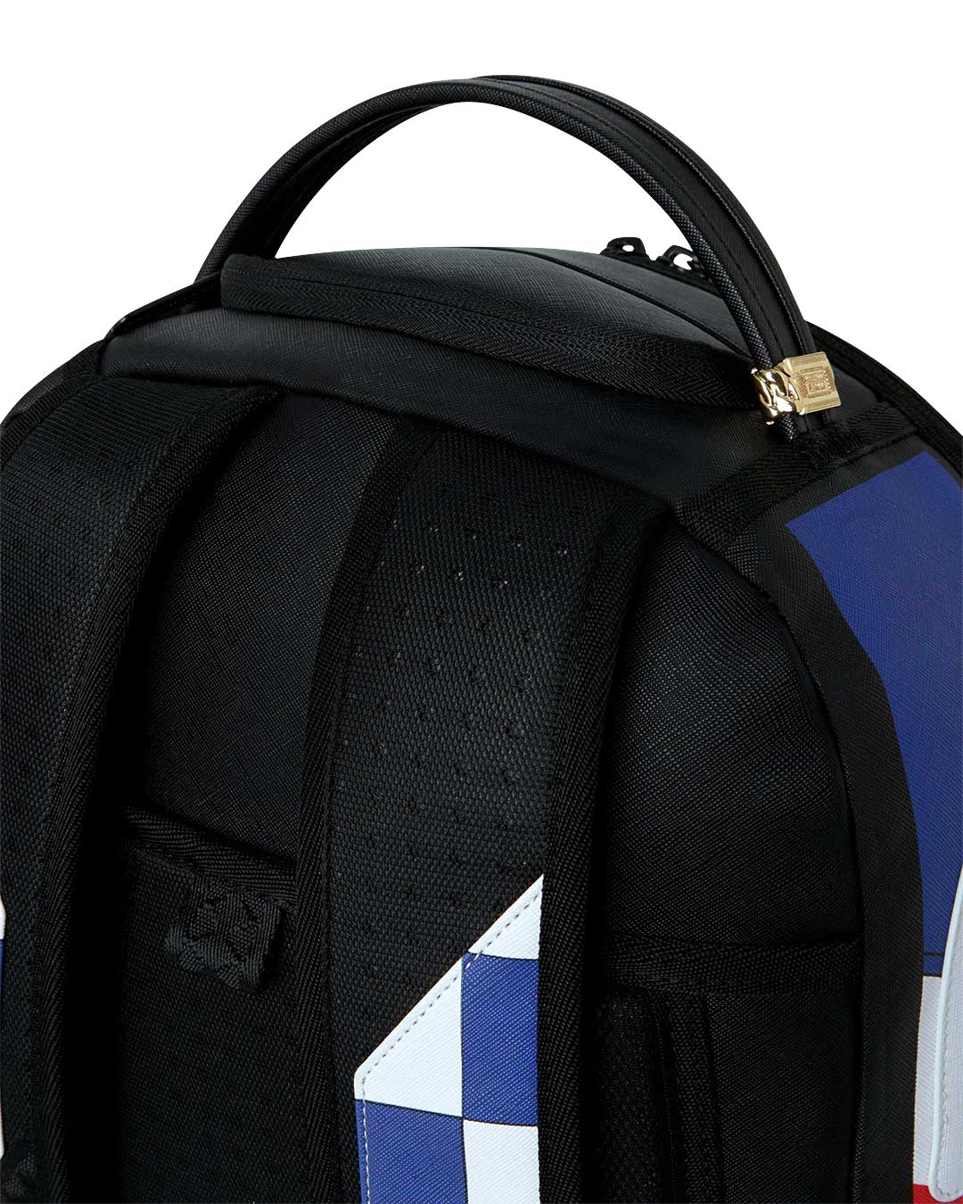 Sprayground First Place Chase Backpack, close-up of the top carry handle