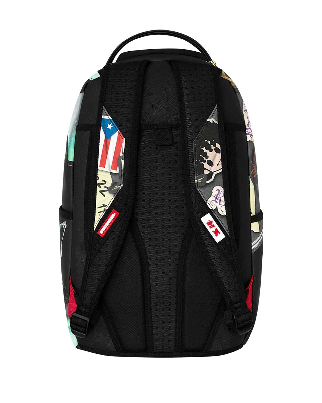 Sprayground Jon Z Burned Disc Backpack black, back view showing padded shoulder straps
