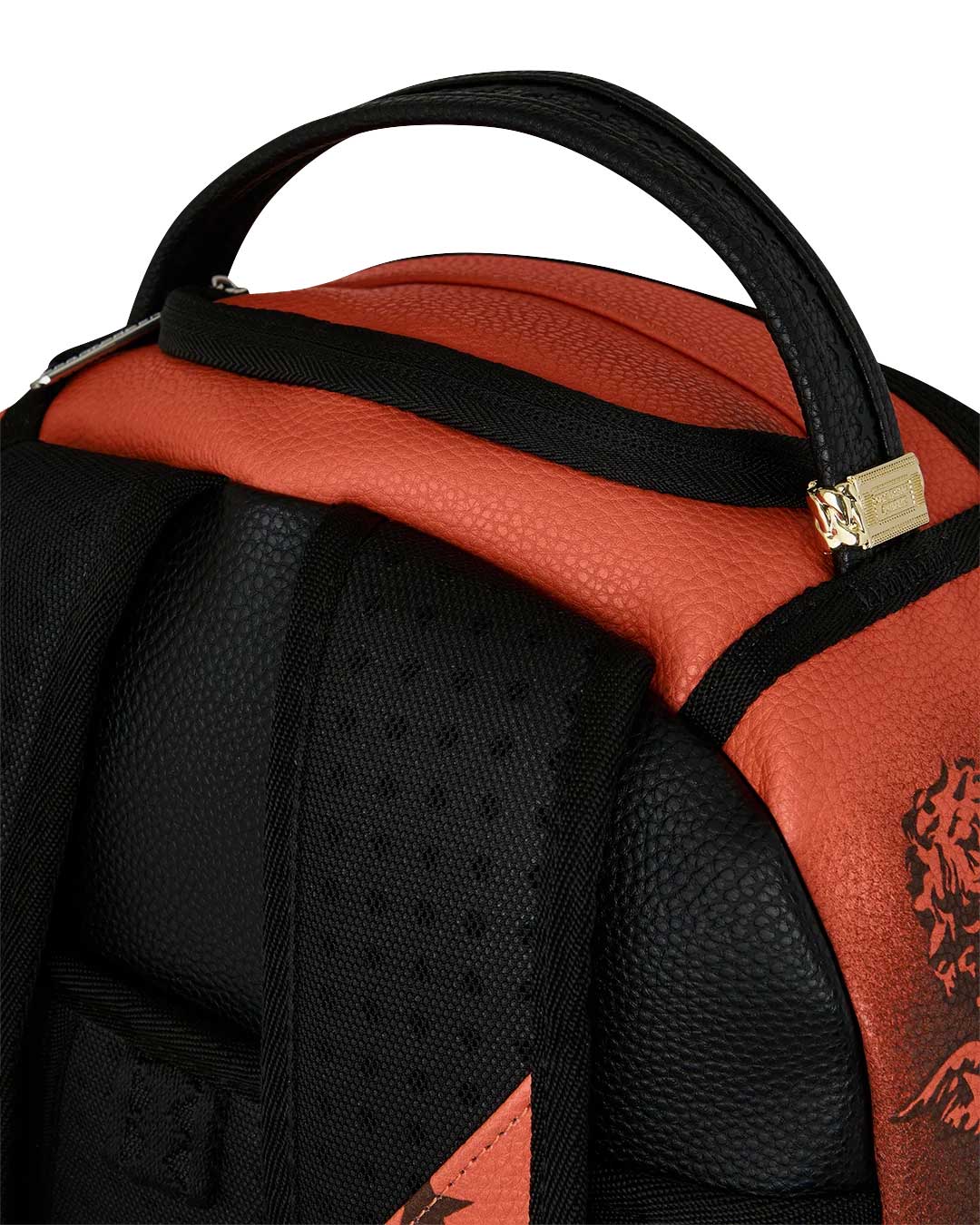 Sprayground Jon Z Tattoos Backpack red, close-up of the top carry handle