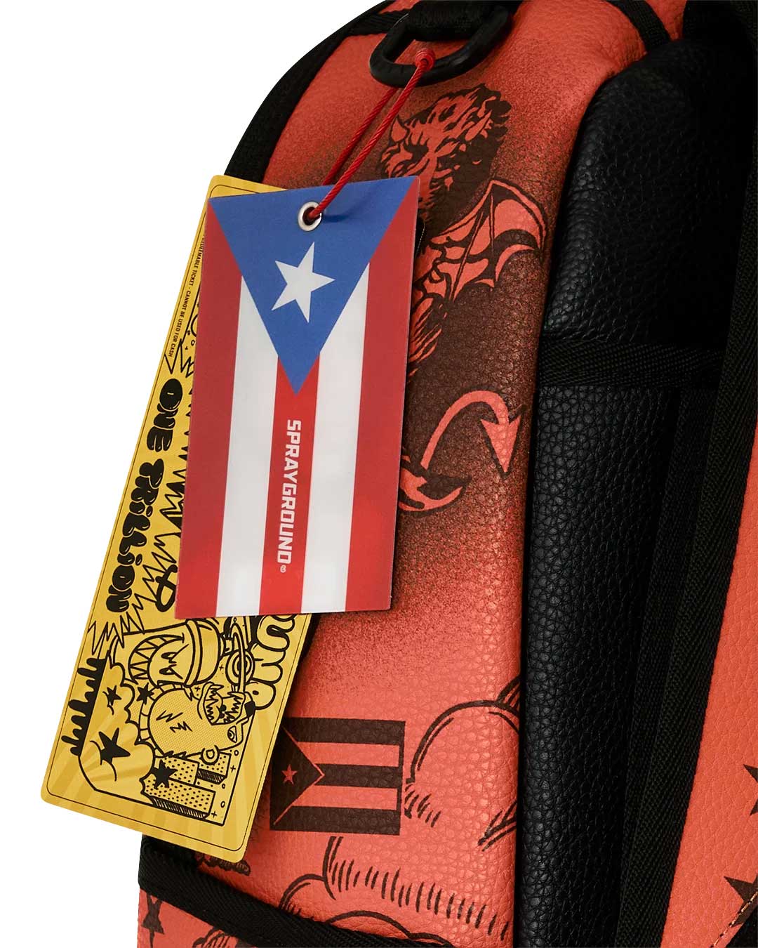 Sprayground Jon Z Tattoos Backpack red, Sprayground hang tags