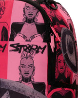 Sprayground Marvel Storm Wanted Posters Backpack, close-up of the Storm portrait panels