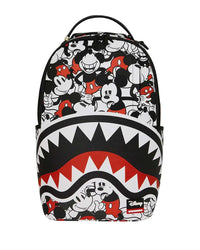 Sprayground Mickey Mouse Crammed Disney Backpack, white backpack with all-over Mickey Mouse print and red shark mouth, front view