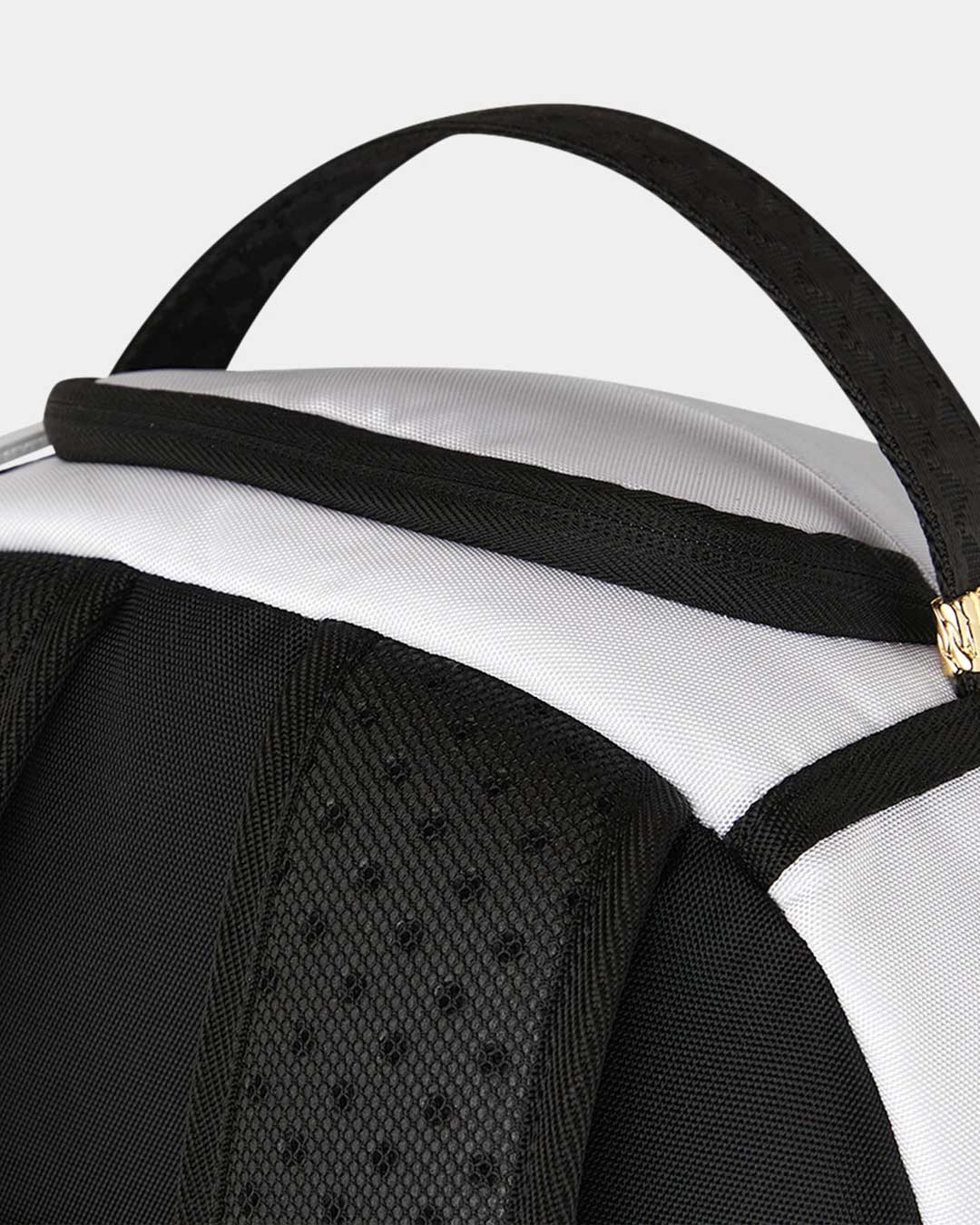 Sprayground Moneybear Stash Backpack white, close-up of the top carry handle