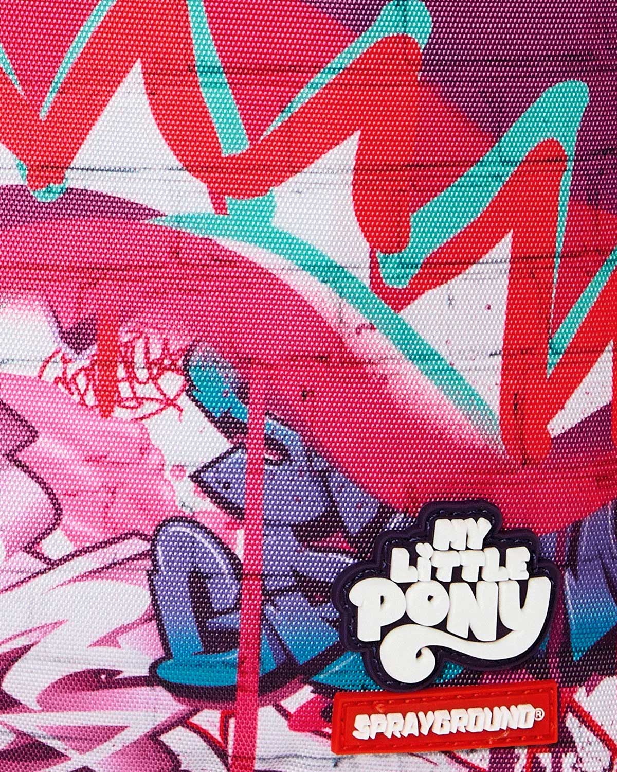 Sprayground My Little Pony Graff Backpack, close-up of the My Little Pony graffiti detail