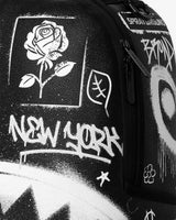 Sprayground NYBG Bronx Vibes Backpack, close-up of the graffiti print detail
