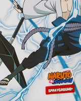 Sprayground Naruto vs Sasuke Backpack, Naruto Shippuden and Sprayground logo detail