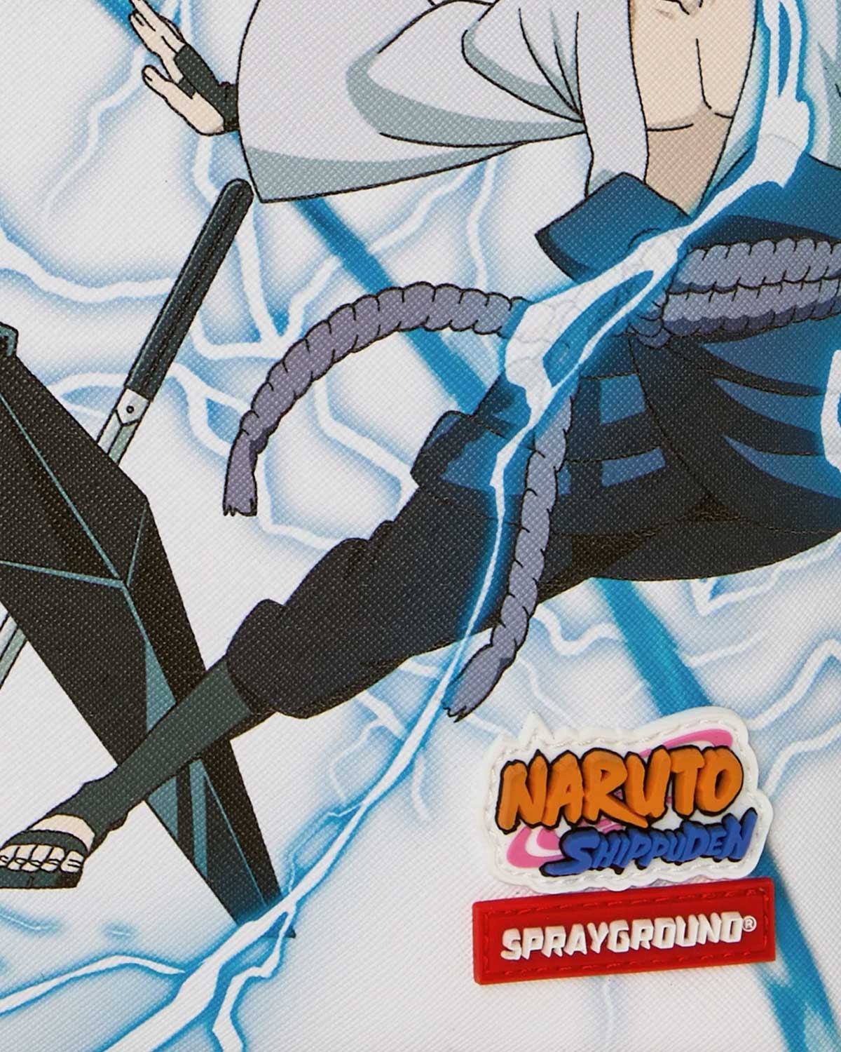 Sprayground Naruto vs Sasuke Backpack, Naruto Shippuden and Sprayground logo detail