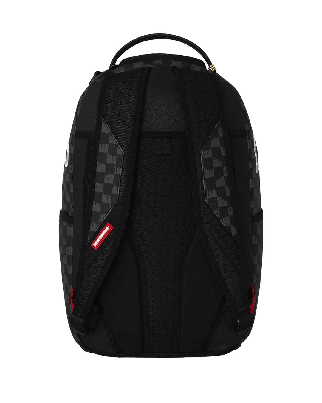 Sprayground Noir Fang Backpack, back view showing padded shoulder straps