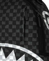 Sprayground Noir Fang Backpack, close-up of the tonal checkerboard texture