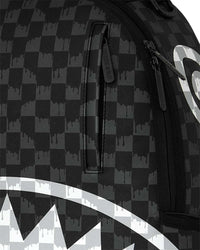 Sprayground Noir Fang Backpack, close-up of the tonal checkerboard texture