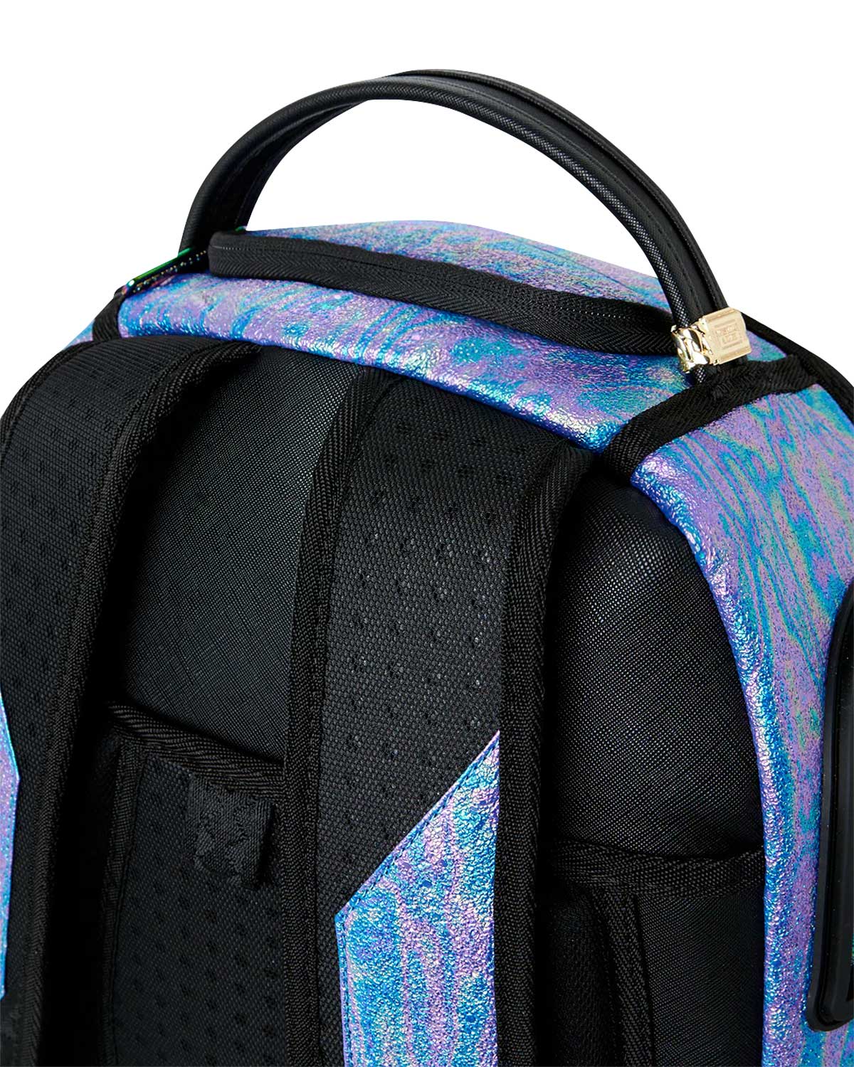 Sprayground Oil Spill Shark Backpack, top handle detail