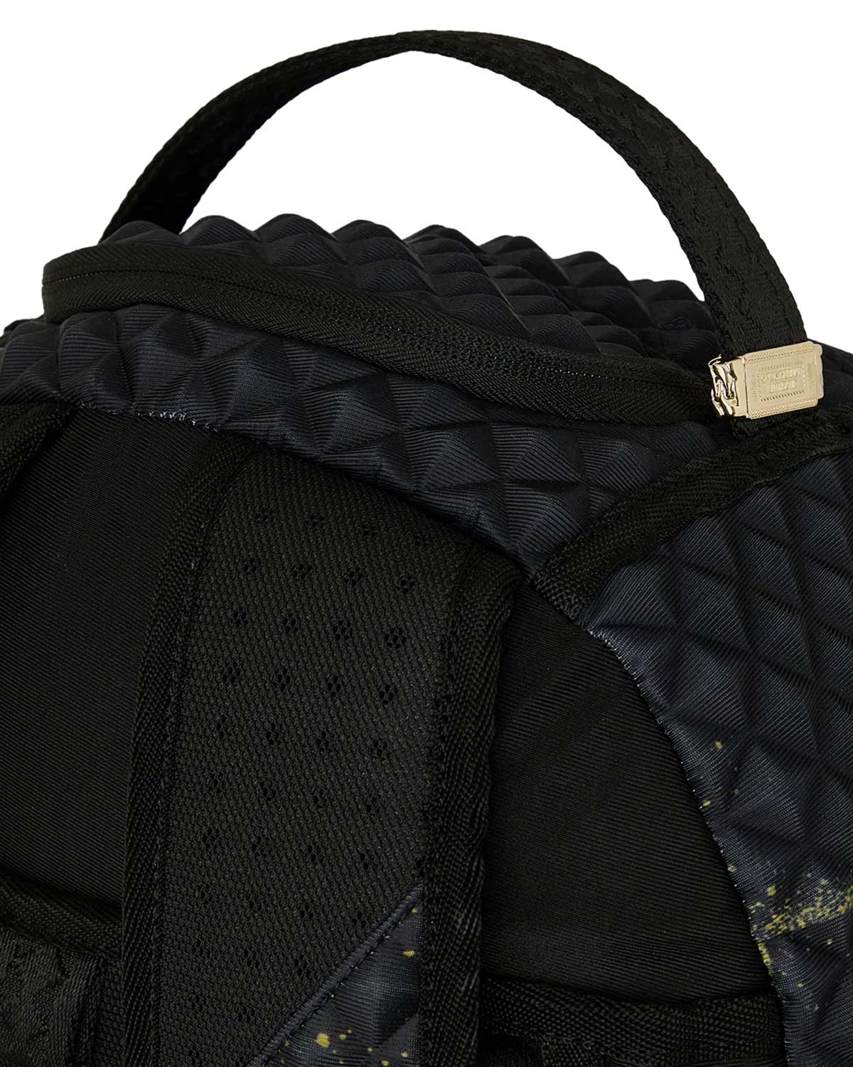Sprayground Pyramid Stencil Shark Backpack Black, top handle detail