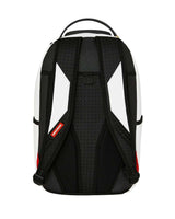 Sprayground Shark Central Bubbly White Backpack, back view showing padded shoulder straps
