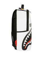 Sprayground Shark Central Bubbly White Backpack, side profile view