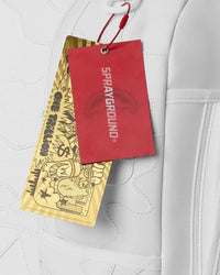 Sprayground Shark Central Camo Cut Shark White Backpack, close-up of the embossed shark teeth