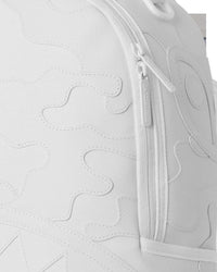 Sprayground Shark Central Camo Cut Shark White Backpack, close-up detail of the camo-cut stitching