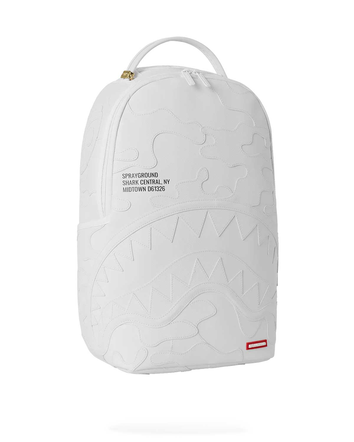 Sprayground Shark Central Camo Cut Shark White Backpack, side view
