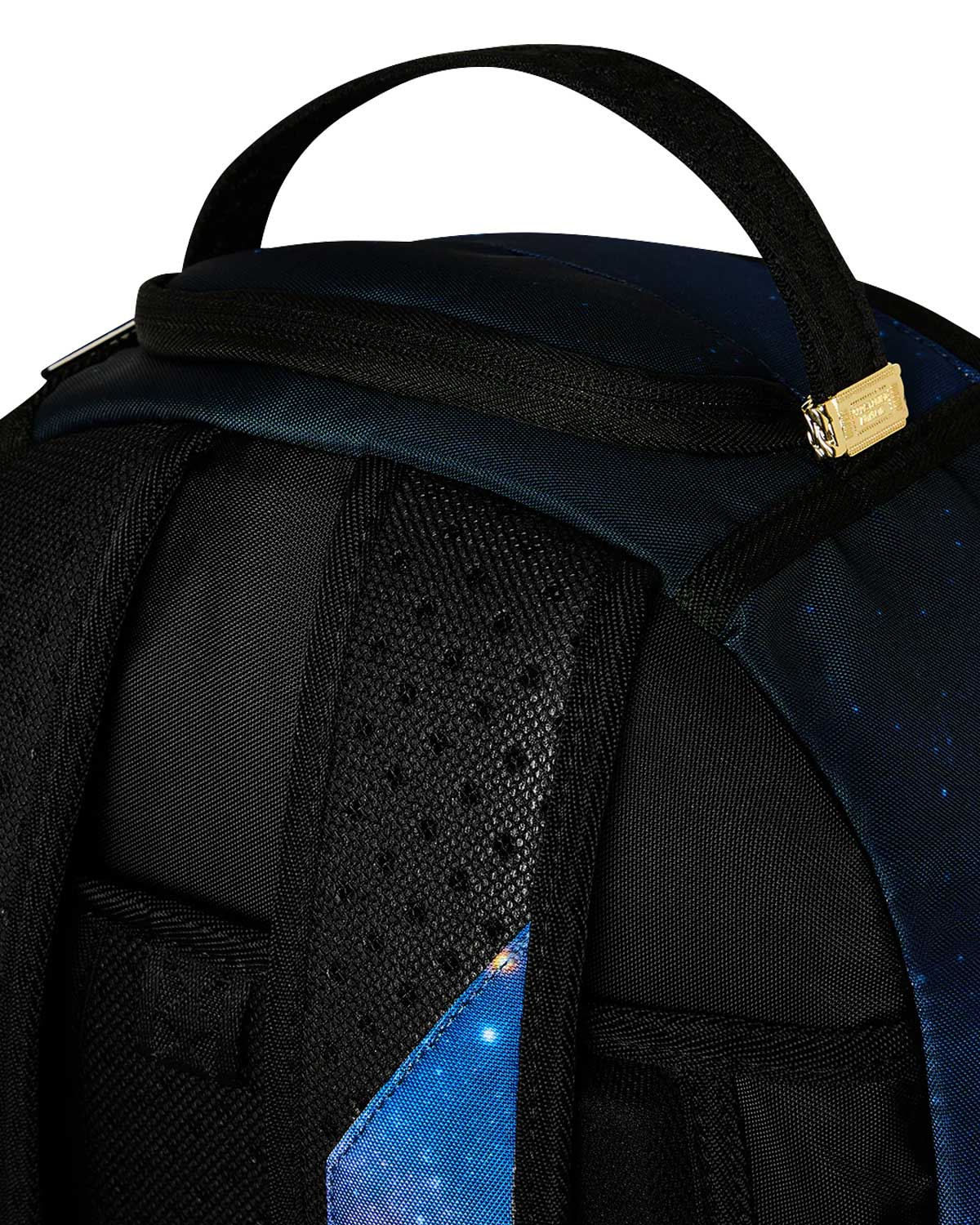 Sprayground Shark Central Neon Nebula Backpack, top handle detail