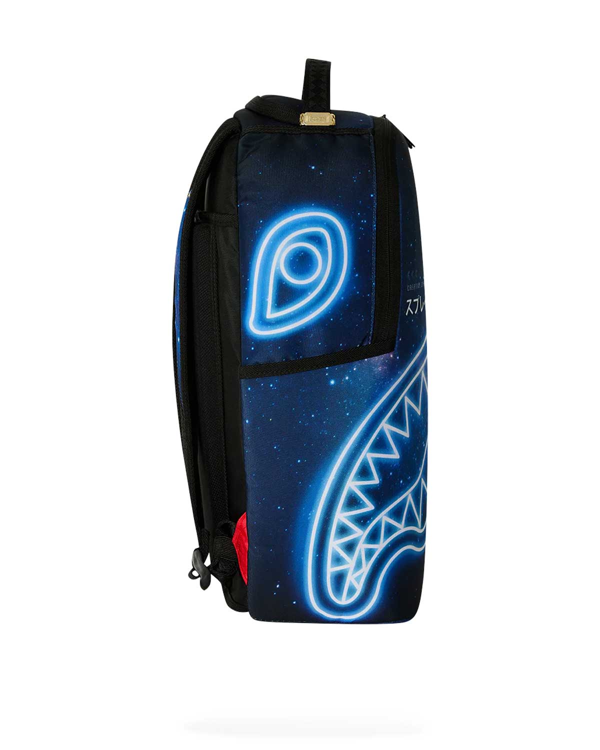 Sprayground Shark Central Neon Nebula Backpack, side profile view