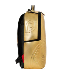 Sprayground Sharks In Paris Gold Drip DLXSV Backpack, full side profile