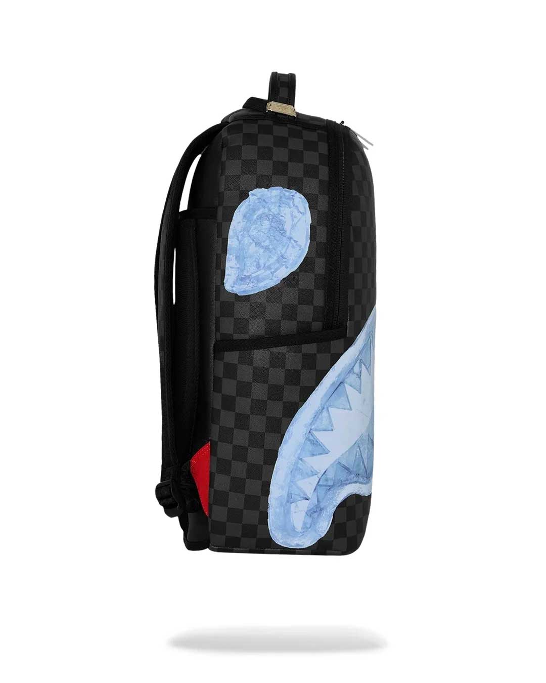 Sprayground Sharks On Iceberg Backpack, side profile view