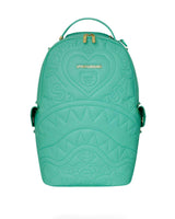 Sprayground Baby Bear Baddie Mint, mint embossed backpack with teddy-bear heart crest and tonal shark mouth, front view