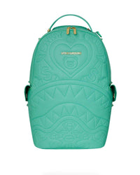 Sprayground Baby Bear Baddie Mint, mint embossed backpack with teddy-bear heart crest and tonal shark mouth, front view