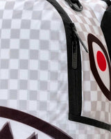 Sprayground Spectral Shadow Backpack, close-up of the checkerboard texture and shark teeth