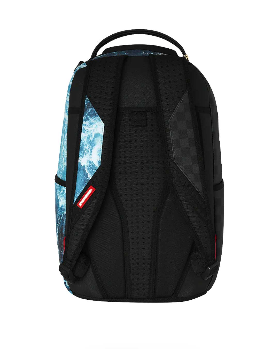 Sprayground Split Ocean Deep Backpack blue, back view showing padded shoulder straps