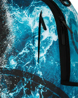 Sprayground Split Ocean Deep Backpack blue, detail of the ocean print and foam spray seam