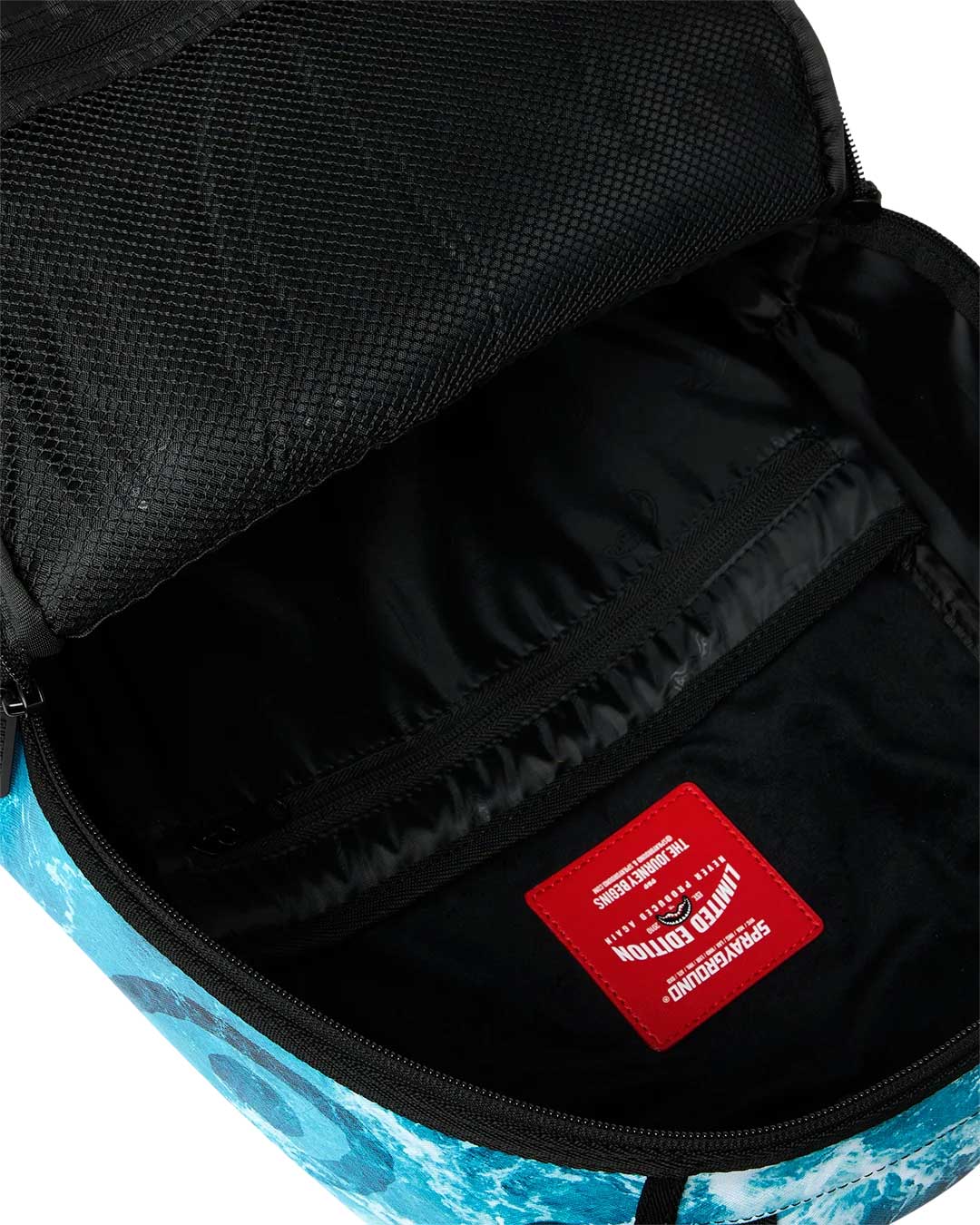 Sprayground Split Ocean Deep Backpack blue, interior lining and compartments