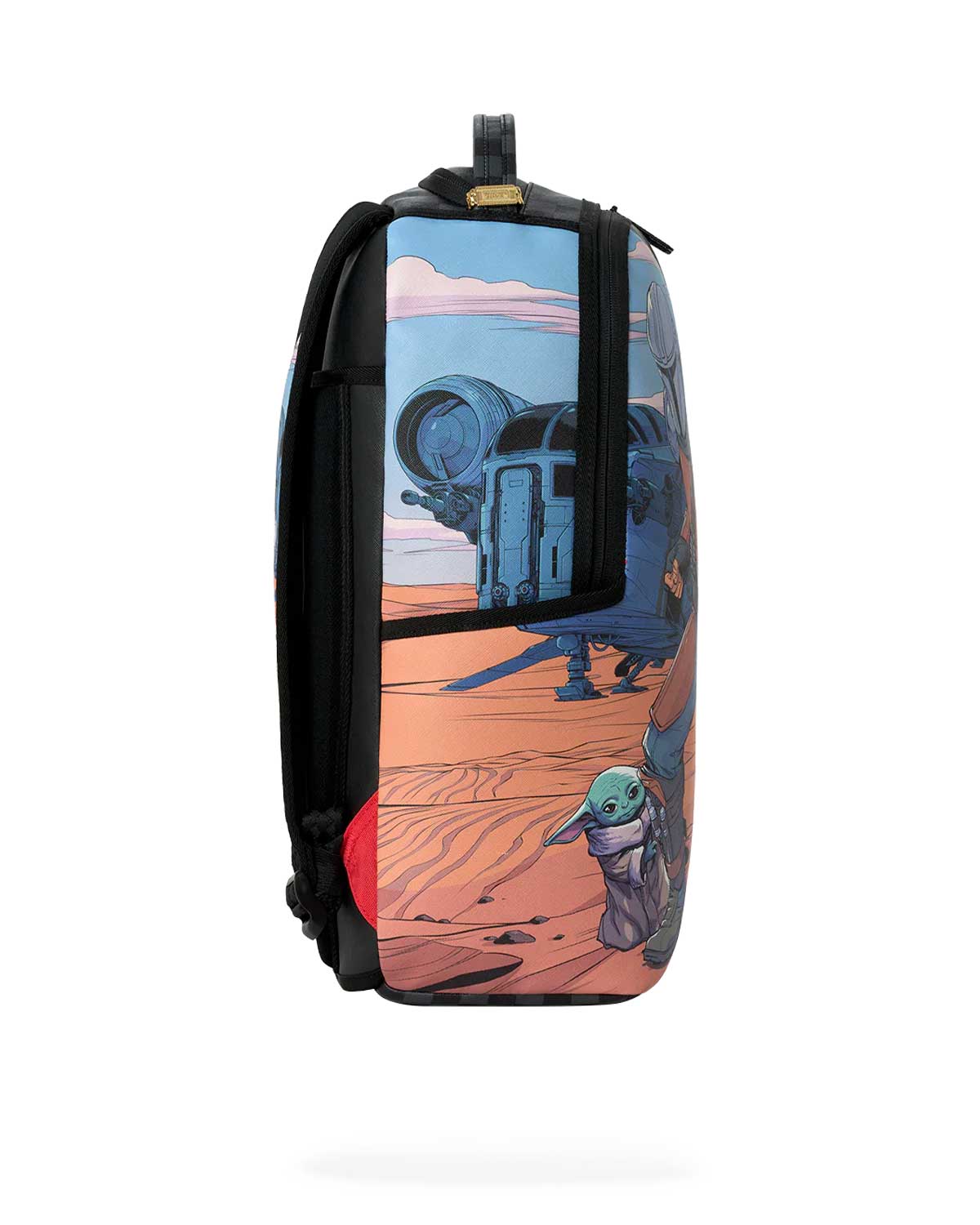 Sprayground Star Wars Mando and Grogu Reveal Backpack, side view of the checkered panels