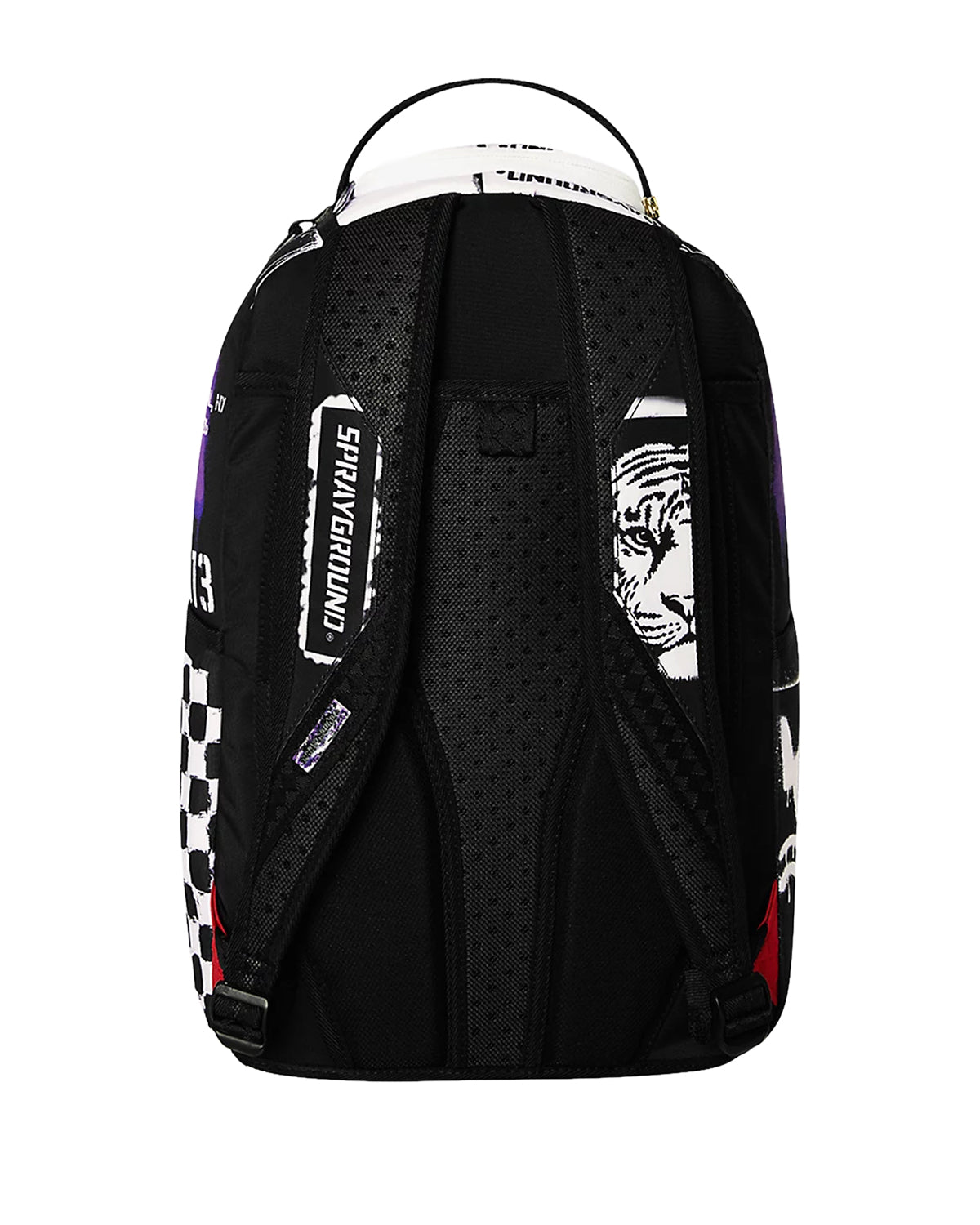 Sprayground Stencil Shark Attack Backpack purple, angled three-quarter view