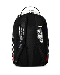 Sprayground Stencil Shark Attack Backpack purple, back view showing padded shoulder straps