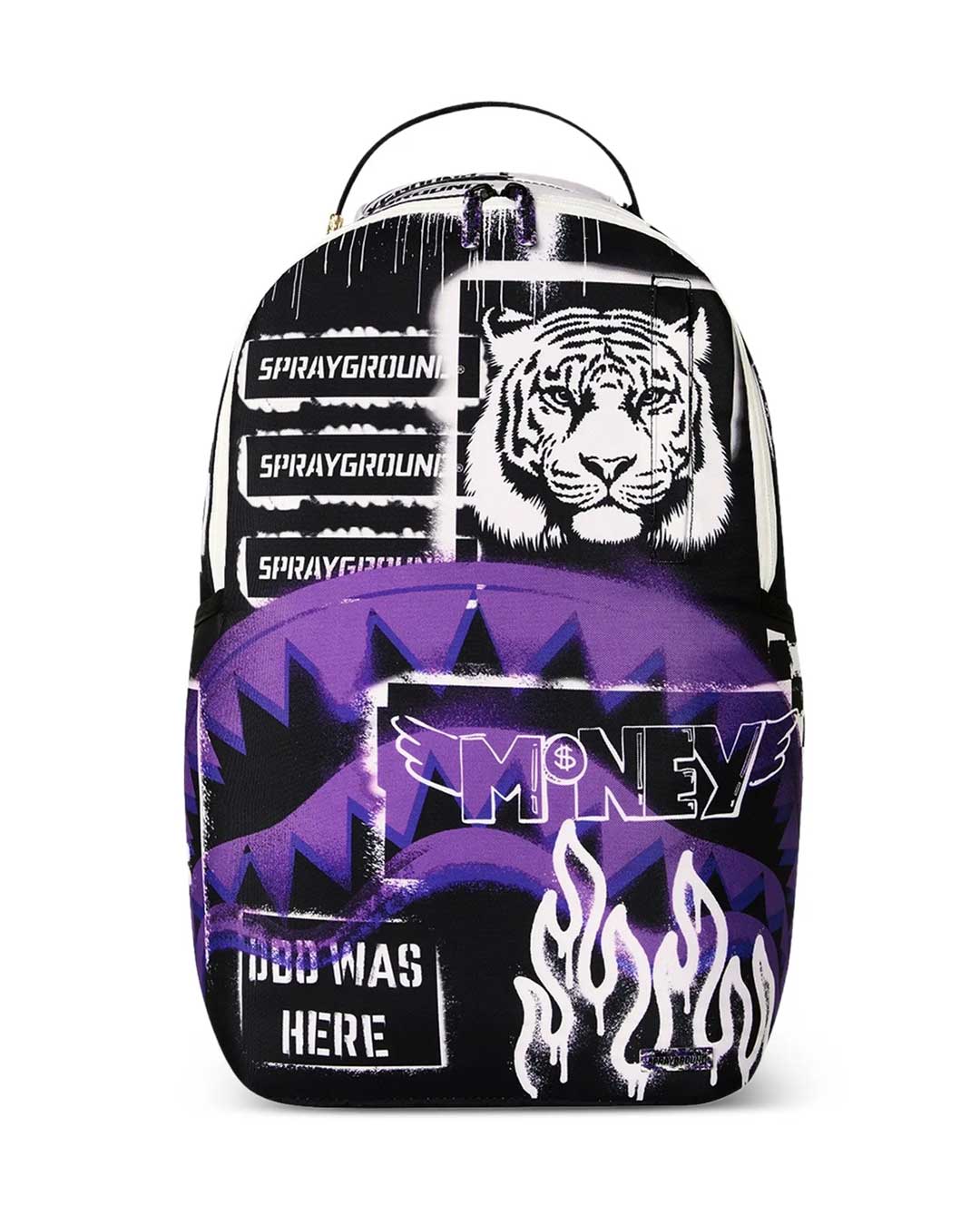 Sprayground Stencil Shark Attack Backpack purple, alternate front view of the stencil artwork