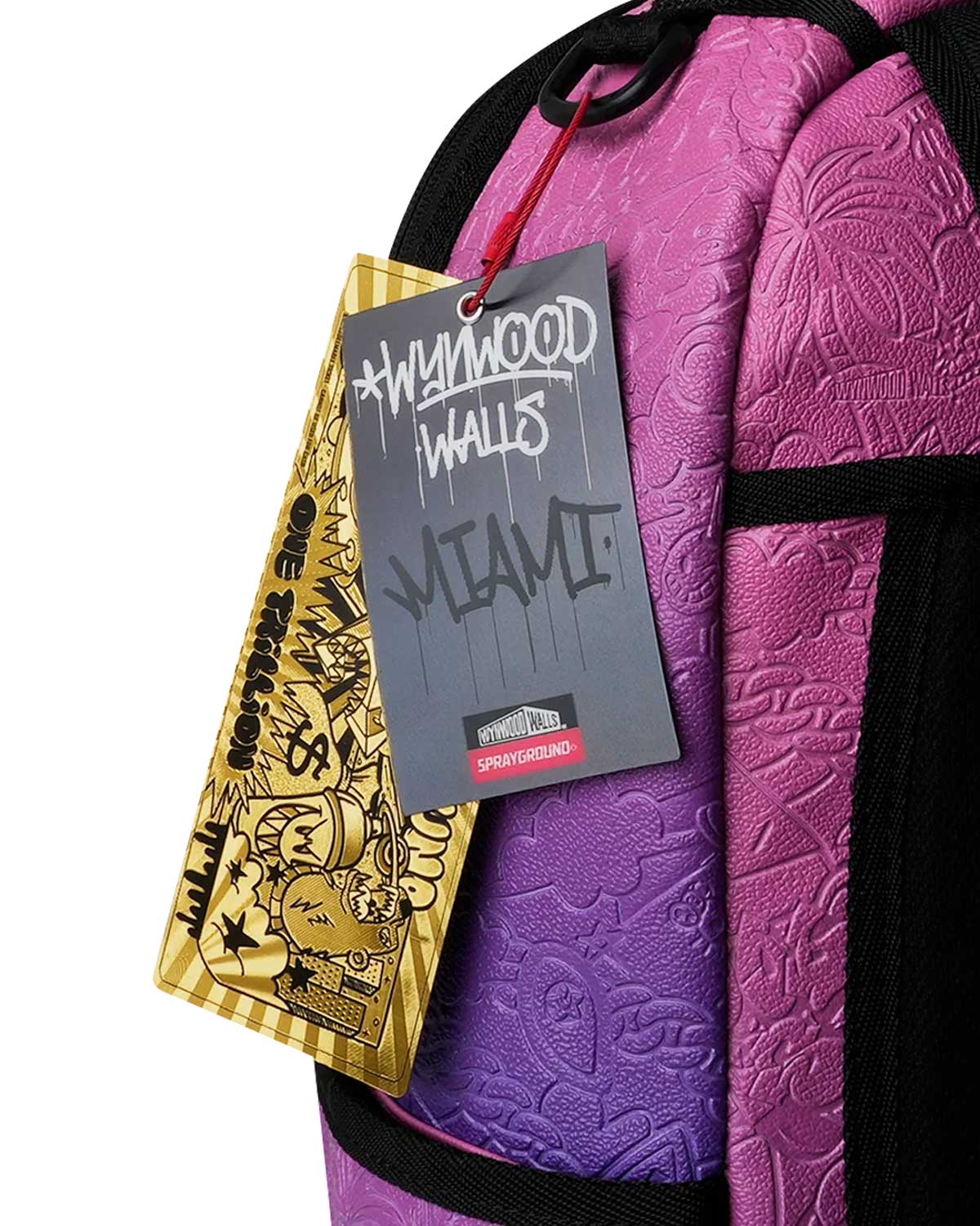 Sprayground Wynwood Walls Purple Doodle Emboss Backpack, Sprayground hang tags