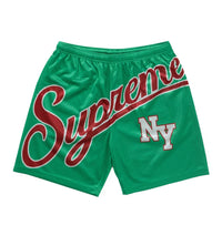 Supreme Big Script Mesh Shorts Green front view