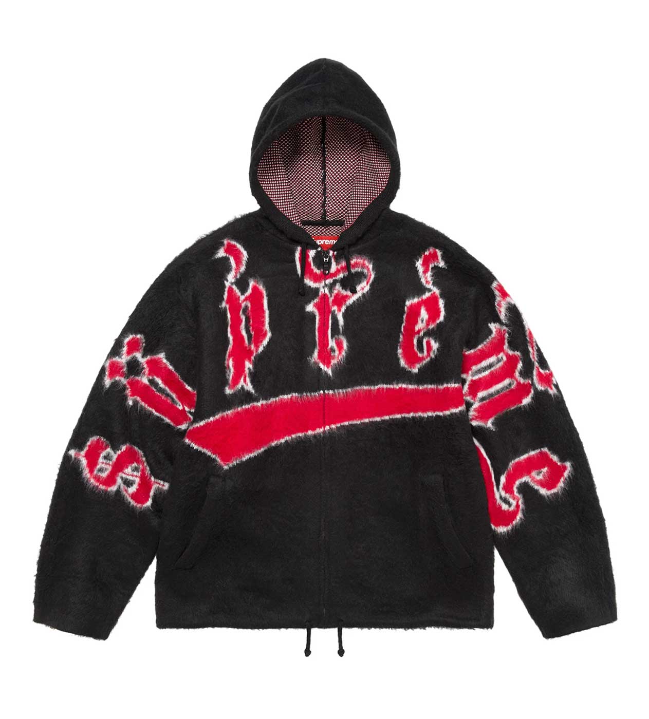 Supreme Brushed Logo Zip Up Sweater Black front view