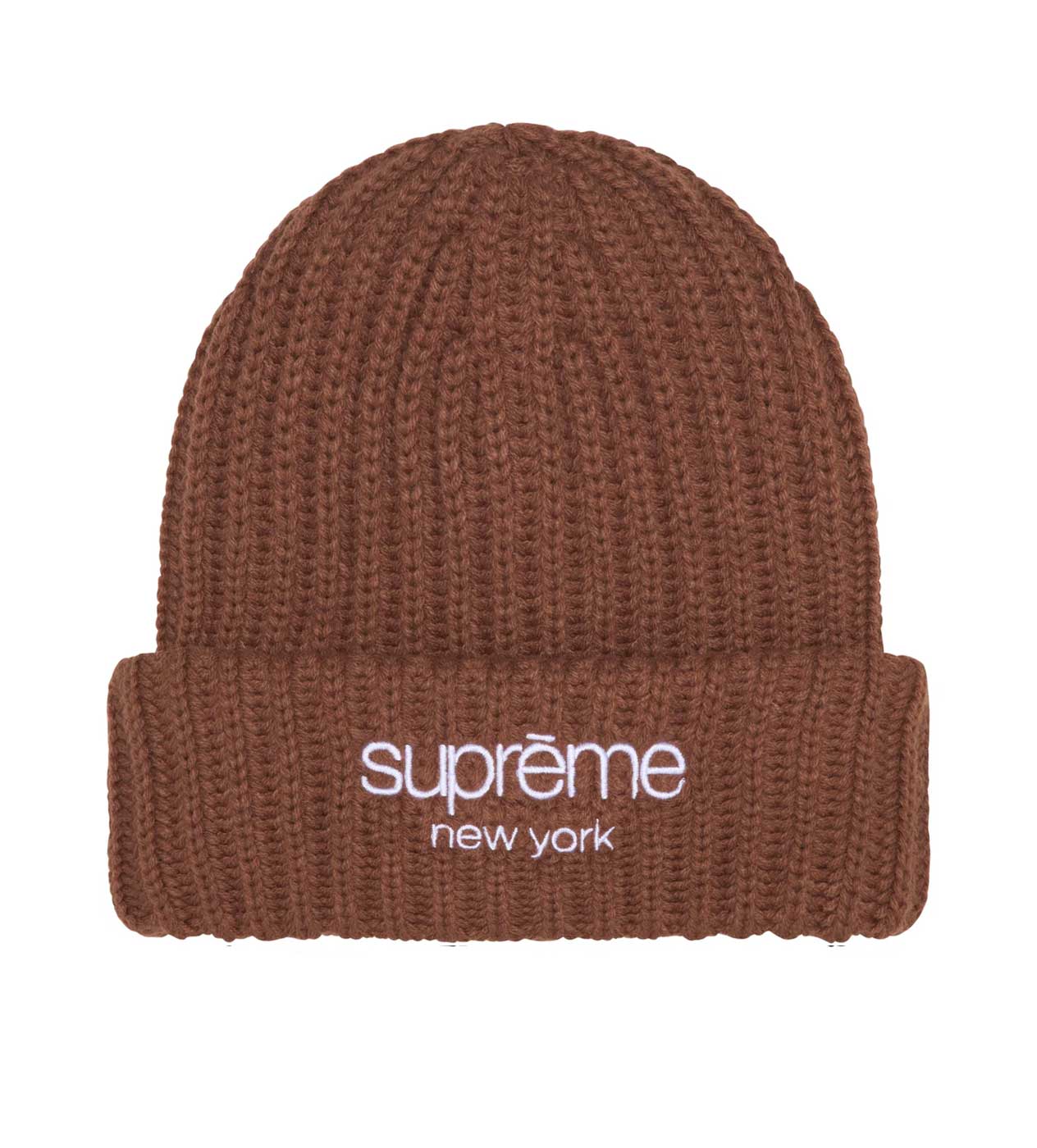Supreme Chunky Rib Classic Logo Beanie Brown