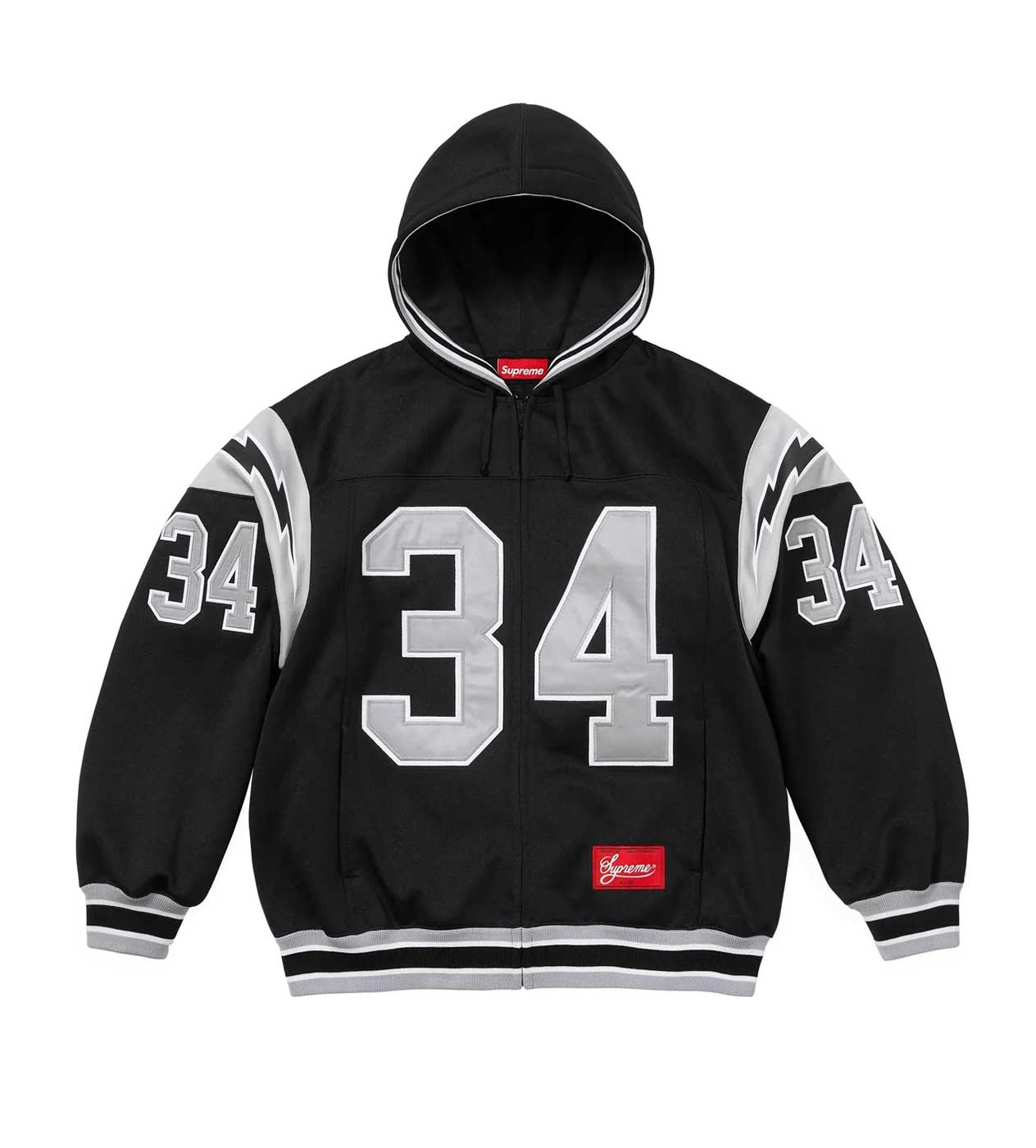 Supreme Football Zip Up Hooded Sweatshirt Black Front