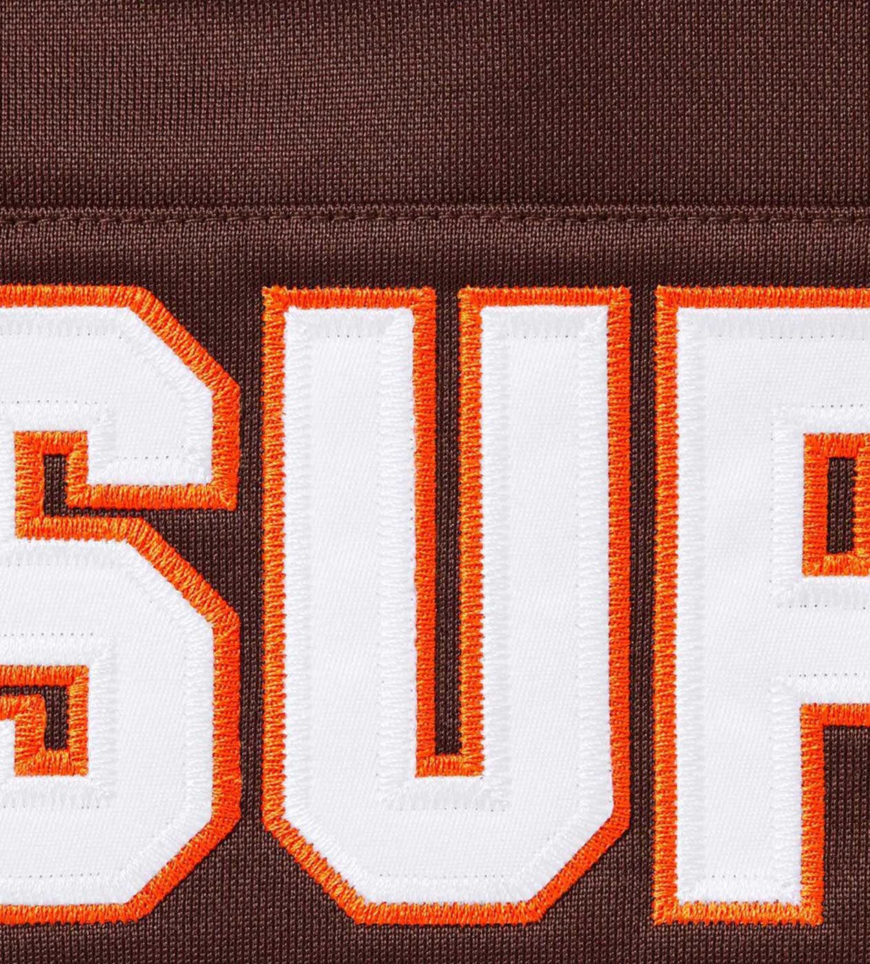 Supreme Football Zip Up Hooded Sweatshirt Brown Close Up