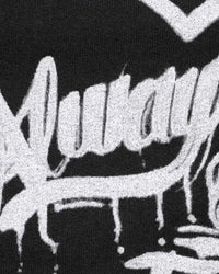 Supreme Forever Hooded Sweatshirt black, close-up of the dripping Always script from the back graphic