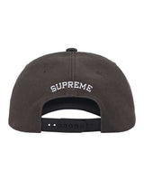 Supreme Garage 6 Panel Hat black, back view showing arched SUPREME embroidery and snapback strap