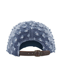 Supreme Hole Punch Rhinestone Denim 6 Panel Hat blue, back view showing the leather buckle strap
