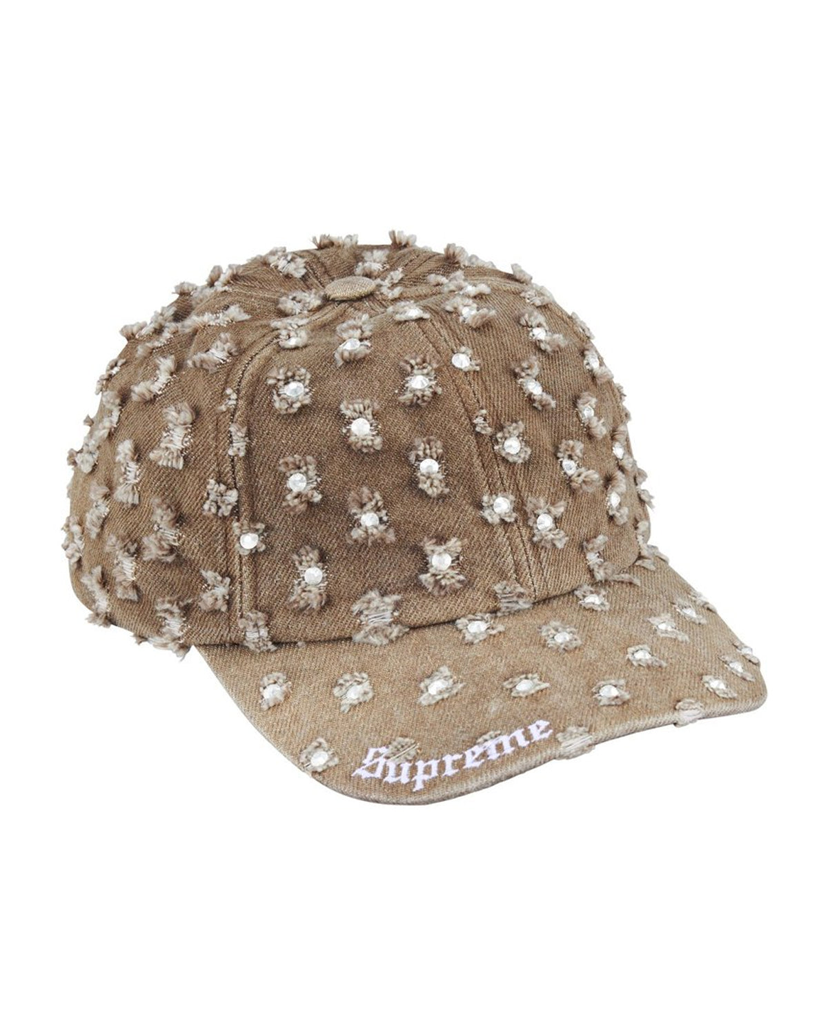 Supreme Hole Punch Rhinestone Denim 6 Panel Hat Brown