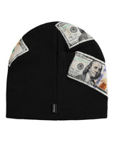Supreme Money Beanie black, back view showing the woven Supreme tab at the hem