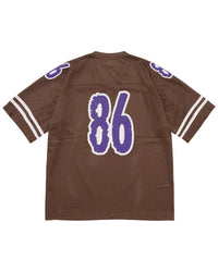 Supreme Reflective Football Jersey brown, large purple 86 across the back, back view