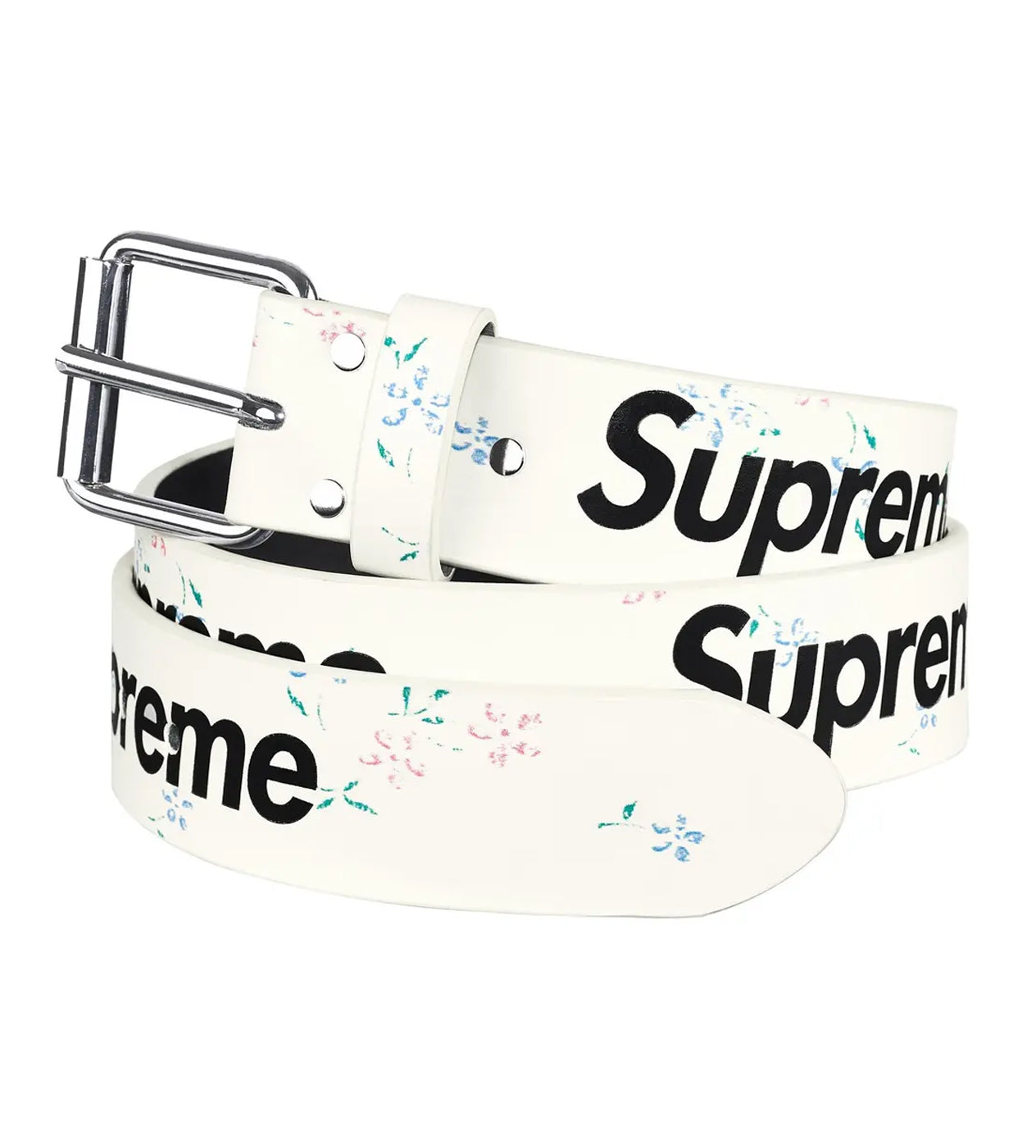 Supreme Repeat Leather Belt Floral White