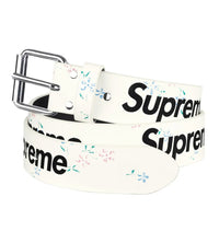 Supreme Repeat Leather Belt Floral White