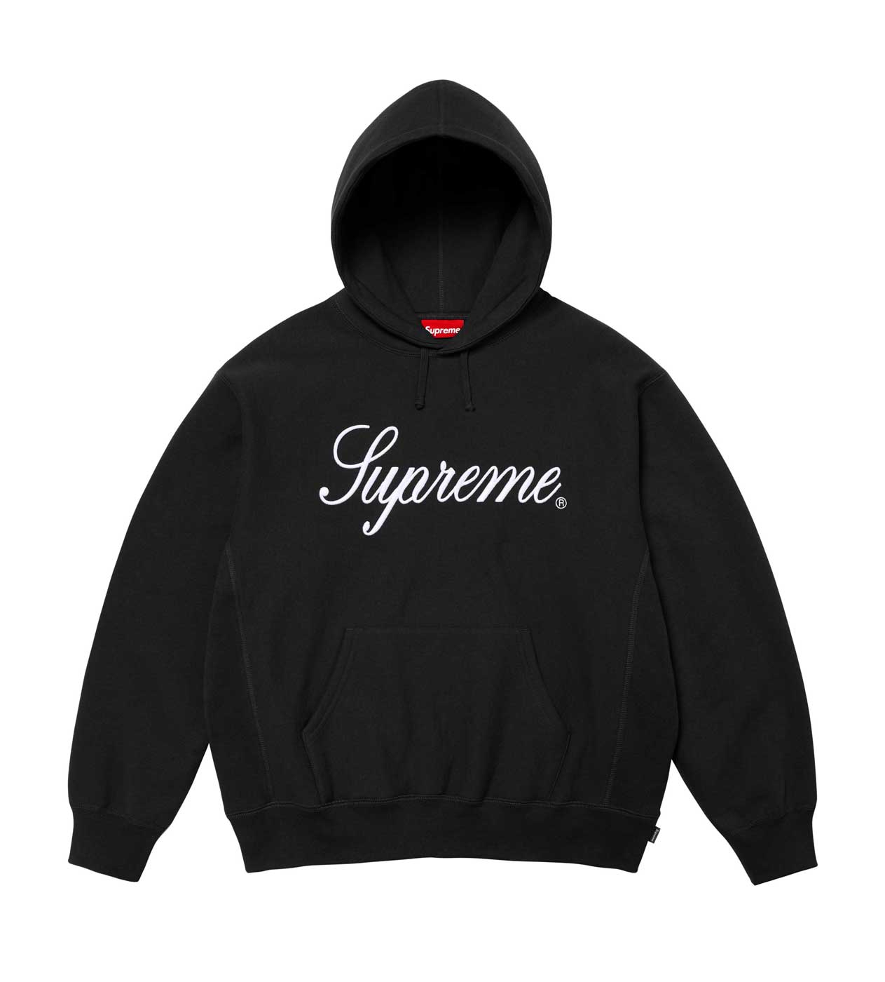 Supreme Script Hoodie Black front view